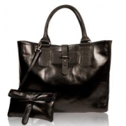 фото Черная практичная кожаная женская сумка KAPLE