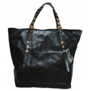 фото Вместительная черная кожаная женская сумка итальянского POPCORN