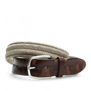 фото Ремень мужской Anderson's Distressed Leather & Elastic Woven Biege